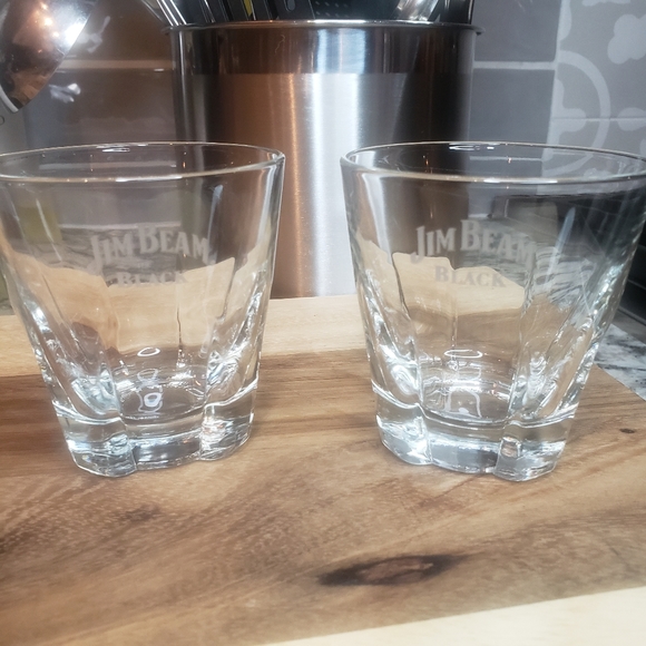 Jim Beam Black Low Ball Whiskey Bourbon Double Rocks Glasses Lot Two Old Fashion - Picture 2 of 6